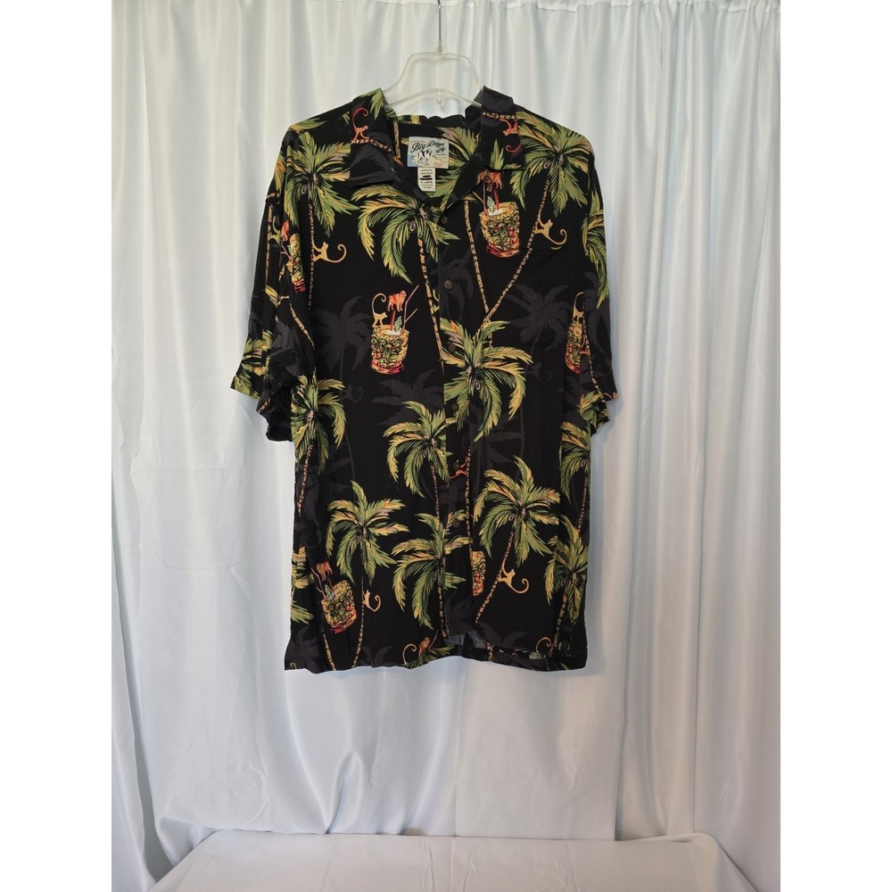 Big Dogs Men's Hawaiian Short Sleeve Shirt Black With Monkeys Size XL